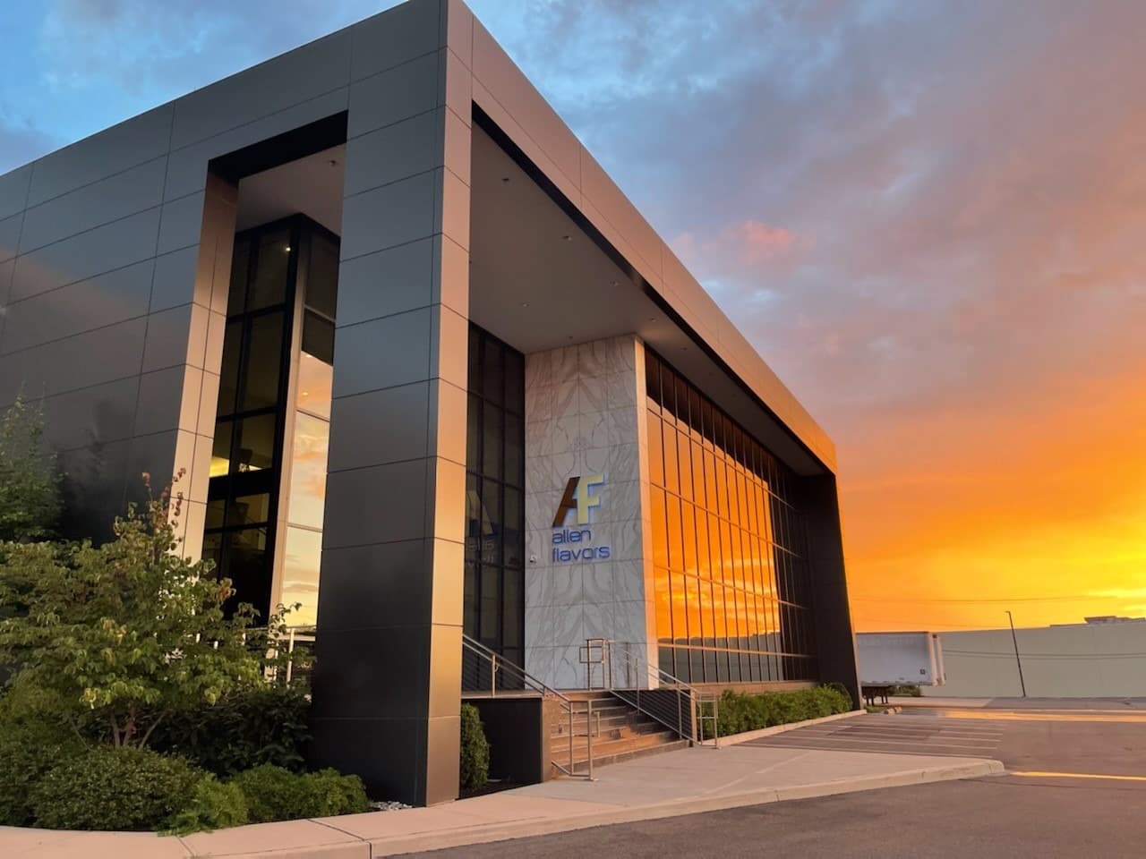 Allen Flavors headquarters at sunset, South Plainfield, NJ