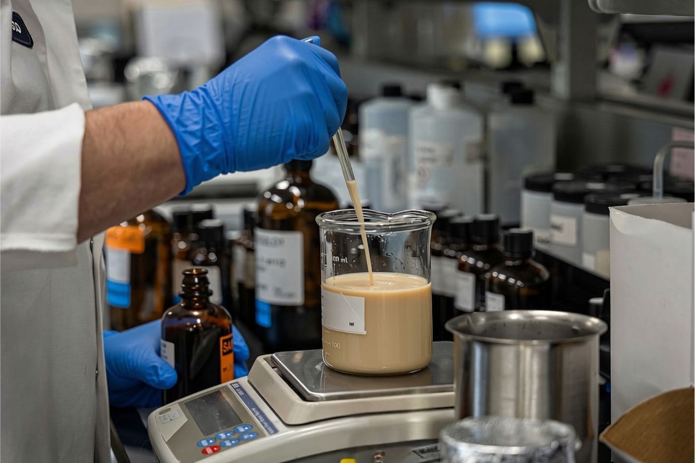 Flavorist pipetting a custom formulation